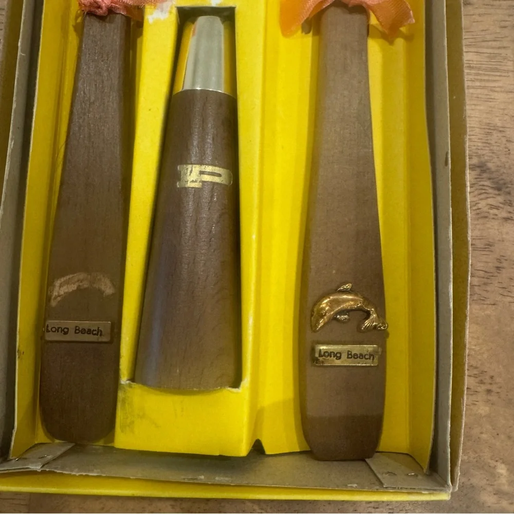 Vintage MCM Midcentury Modern Wood Salad Set Fork Spoon Salt Pepper Shaker New